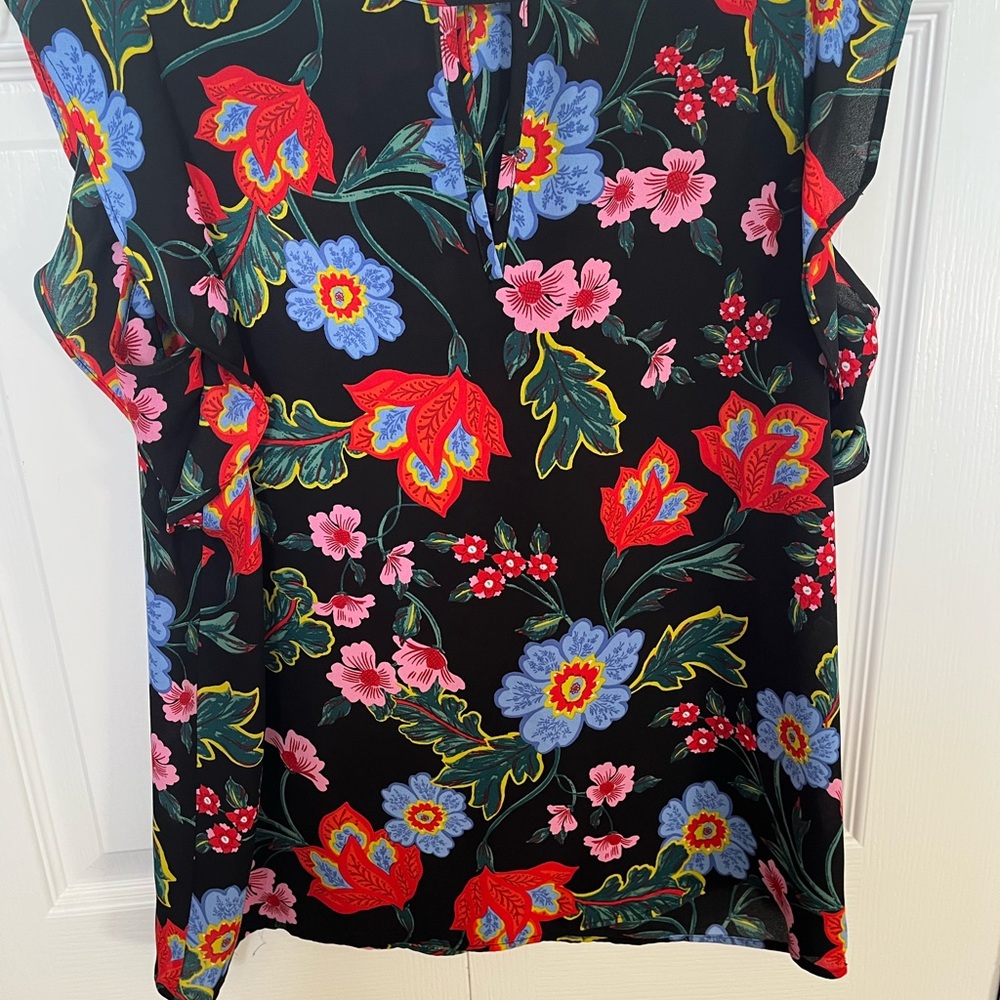 Ann Taylor Floral Sleeveless Blouse - Black, Red, Blue